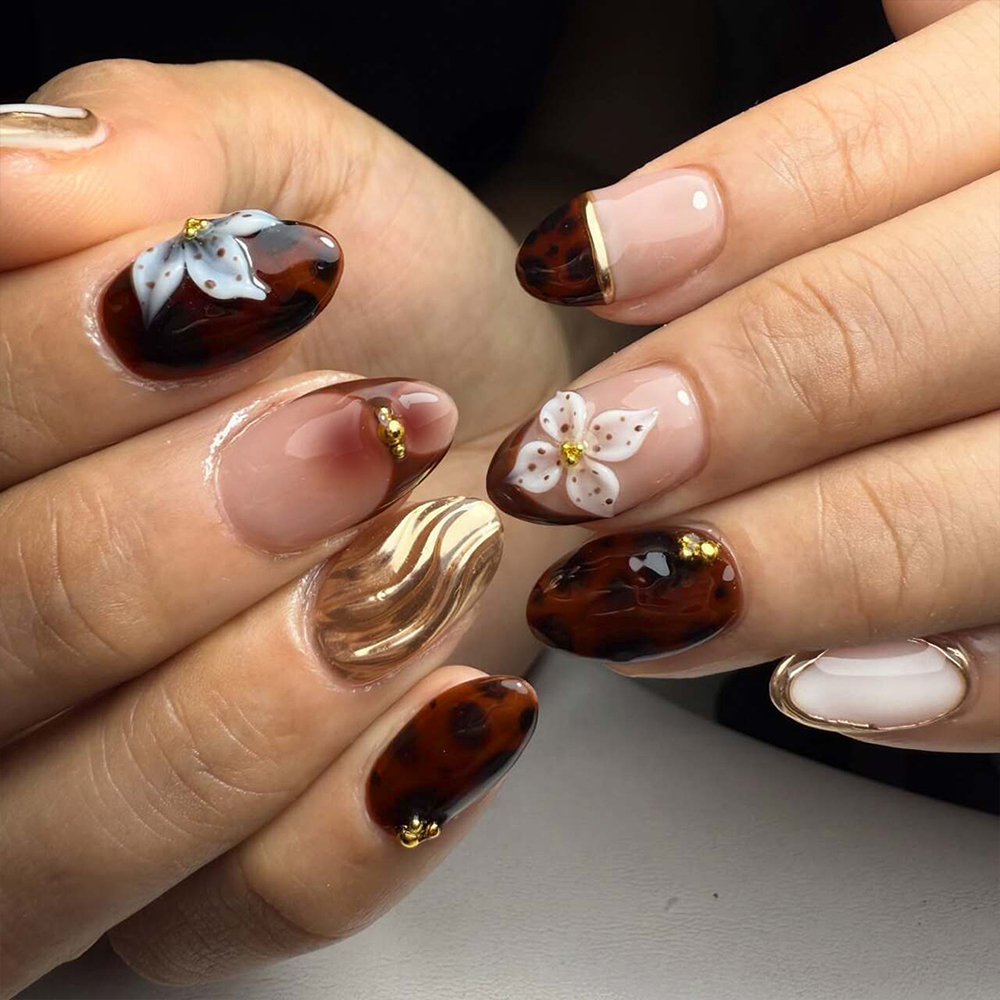 Pressed Flower Art - 24Pcs Y2K Long Ellipse 3d gelnails