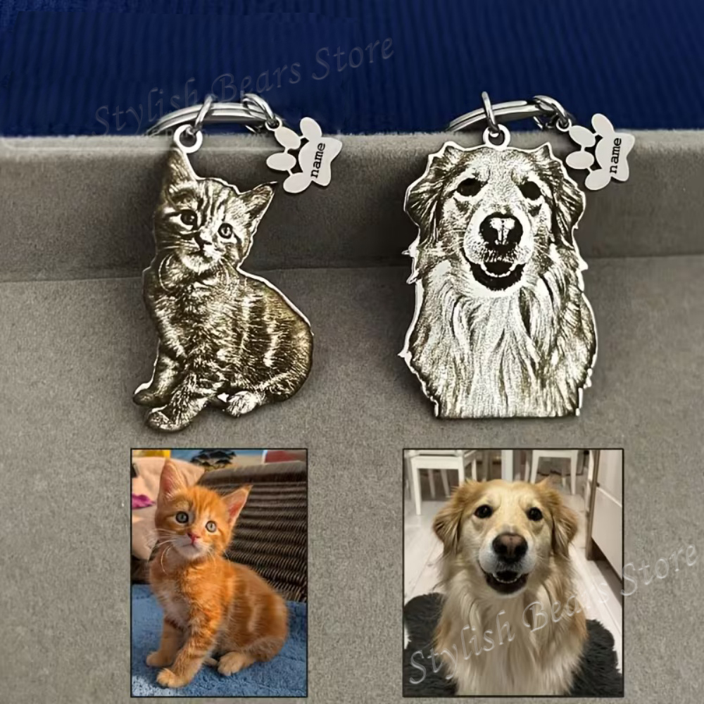 Pet Portrait Custom - Custom Picture Keyring Pet Name Portrait