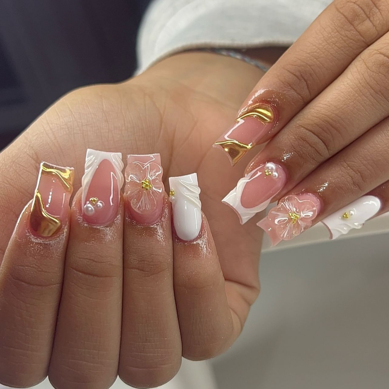 Pressed Flower Art - 24Pcs Sweet Medium Square False Nails