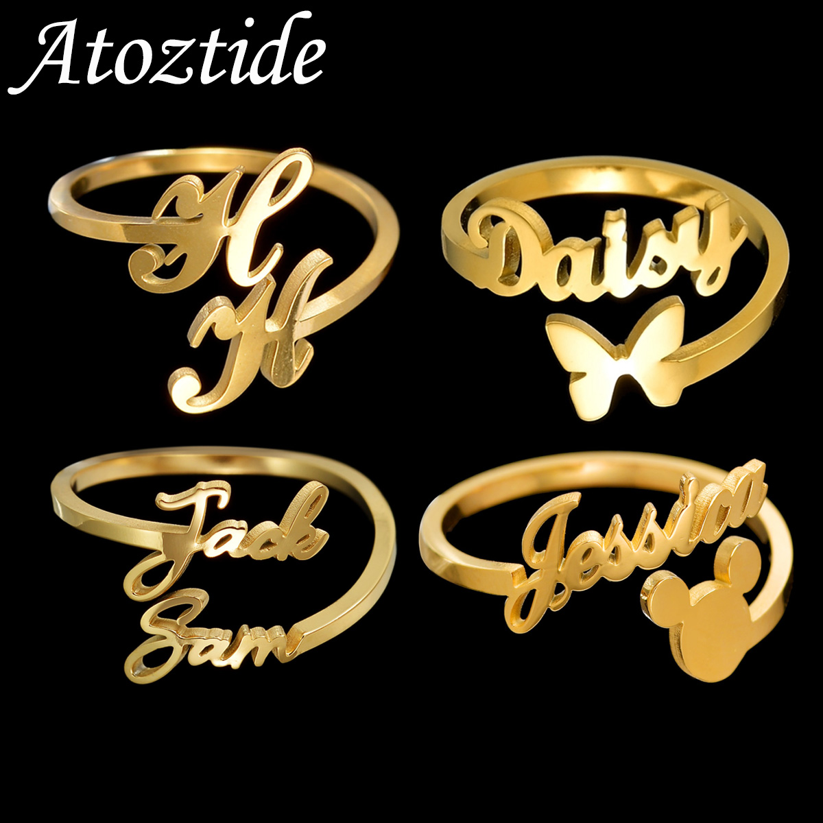 Initial Ring Custom - Atoztide Personalized Custom Names Rings for