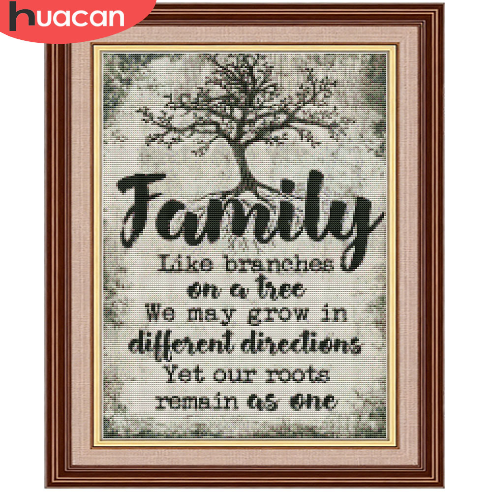Family Tree Print - HUACAN 11CT Cross Stitch Complete Kit