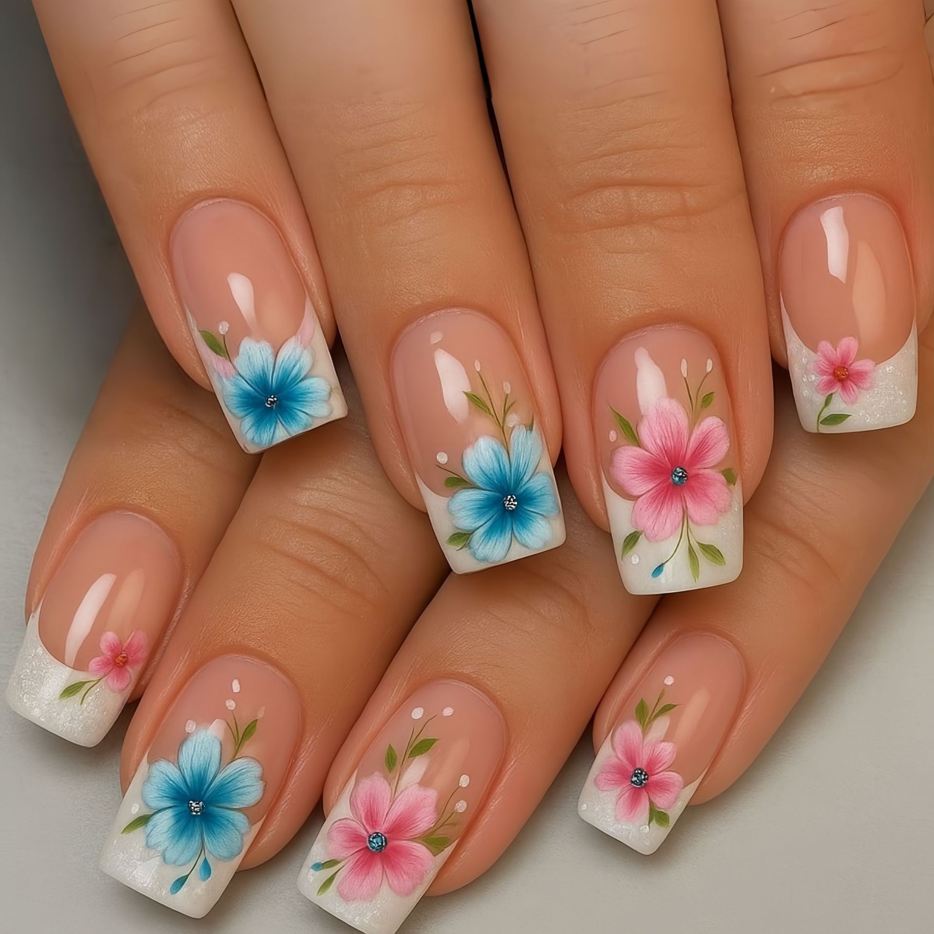 Pressed Flower Art - Short Medium fake nails for women