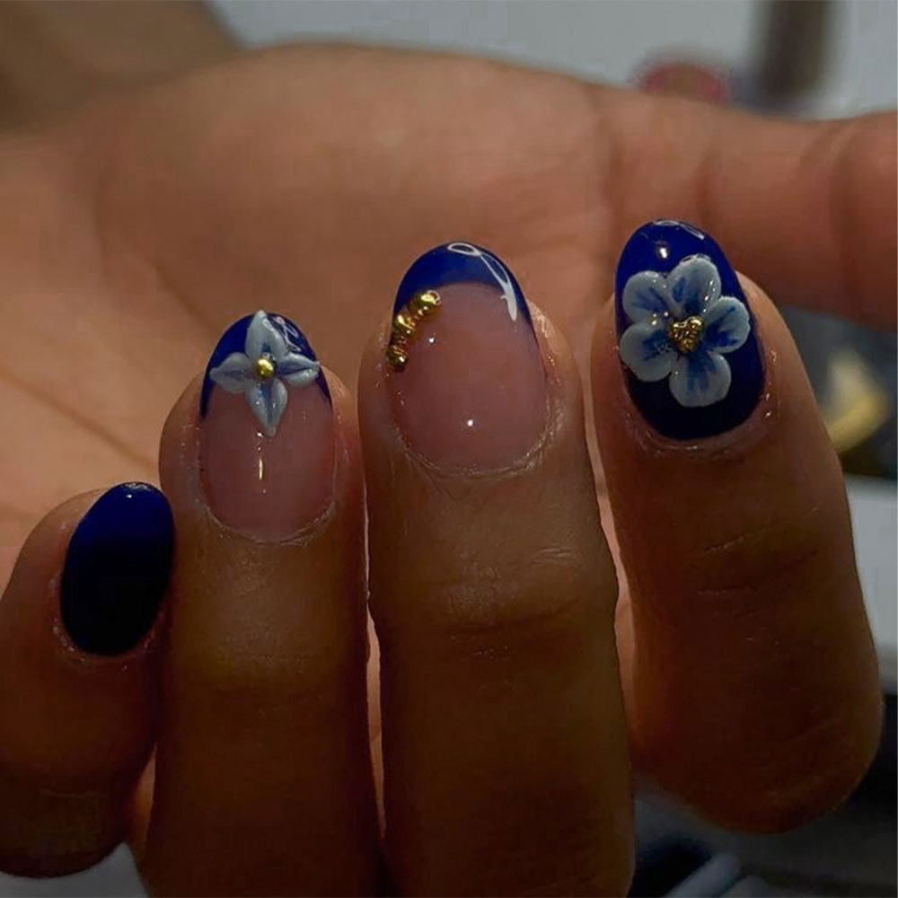Pressed Flower Art - 24pcs Short Oval 3D Gel Nail