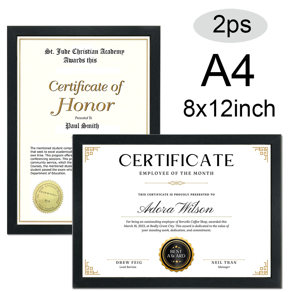 Engraved Wood Frame - 2PC 8x12inch Black Certificates Photos Frame