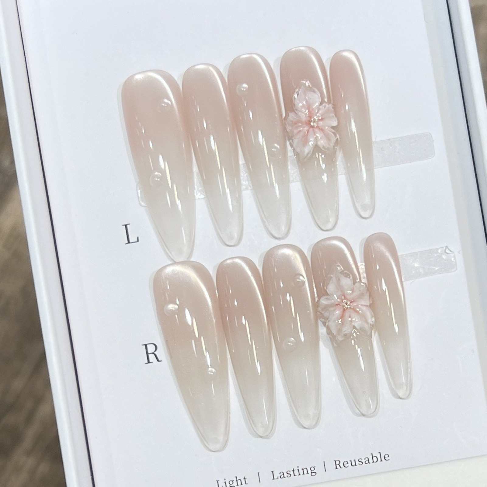 10pcs Long Almond Fake Nails T - Pressed Flower Art review and price