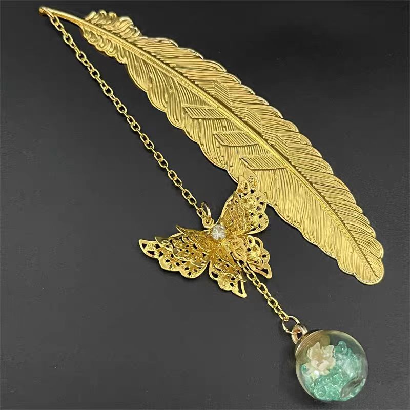 1pc Chinese Style Metal Feathe - Dried Flower Bookmark review and price