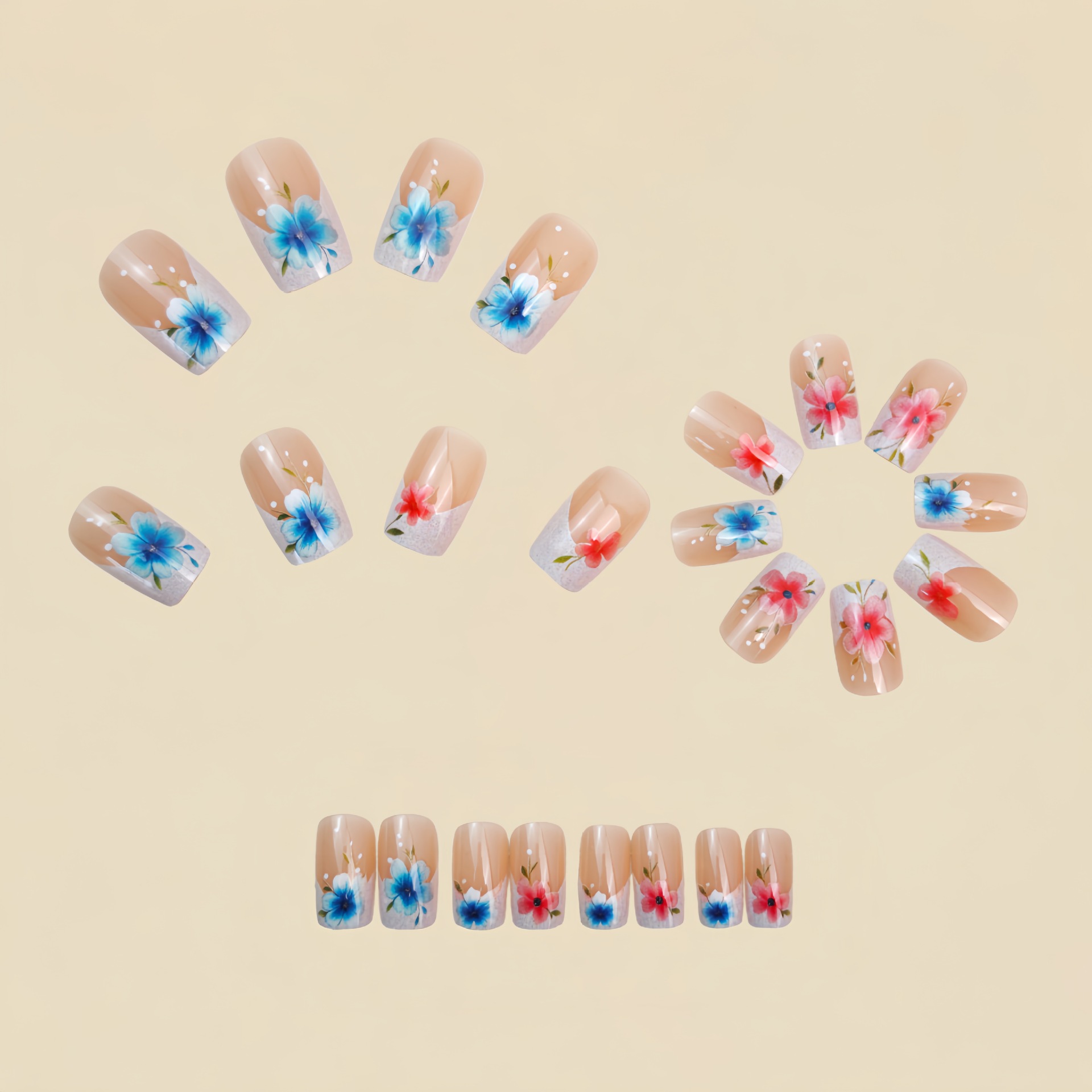 Short Medium fake nails for wo - Pressed Flower Art review and price