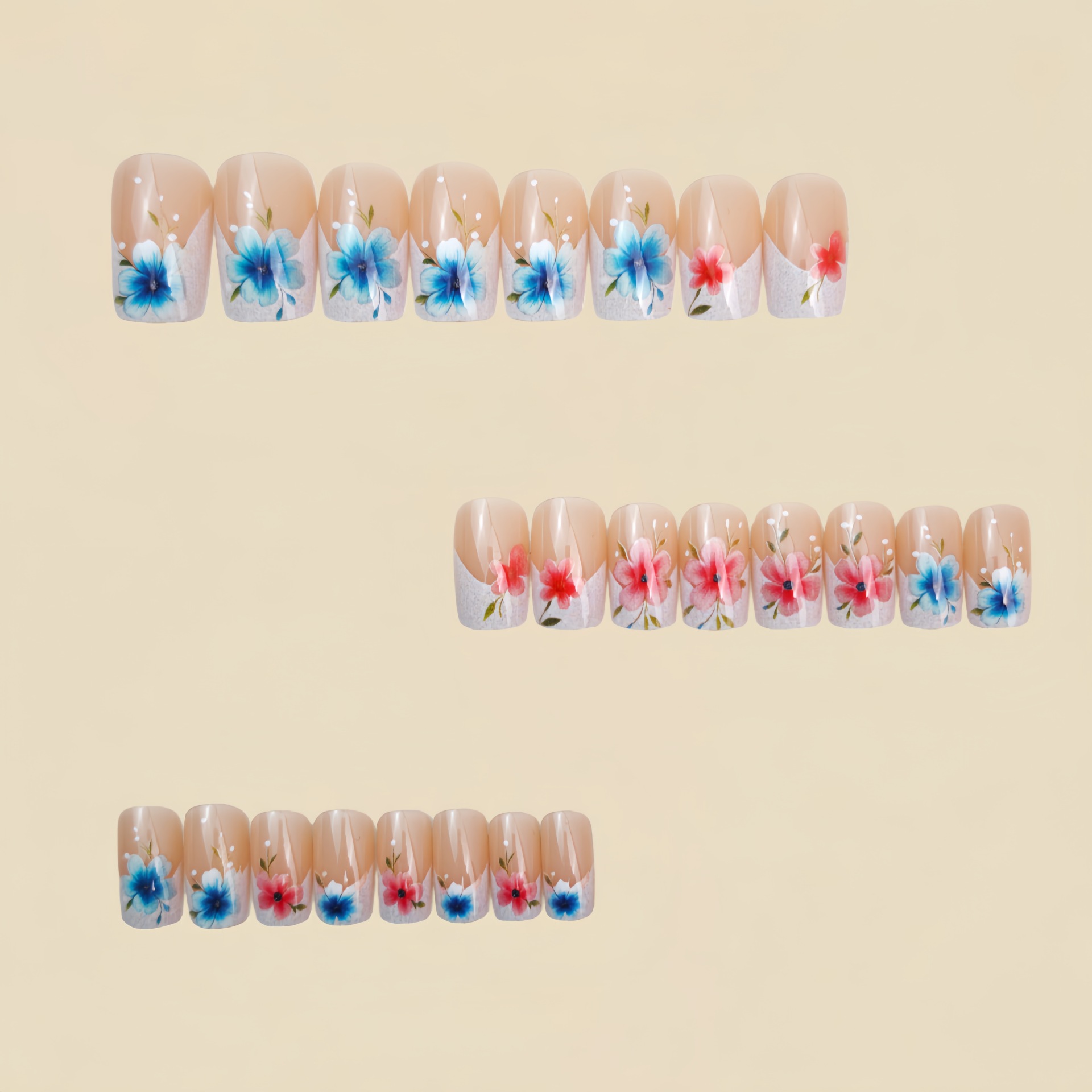 Short Medium fake nails for wo - Pressed Flower Art review and price