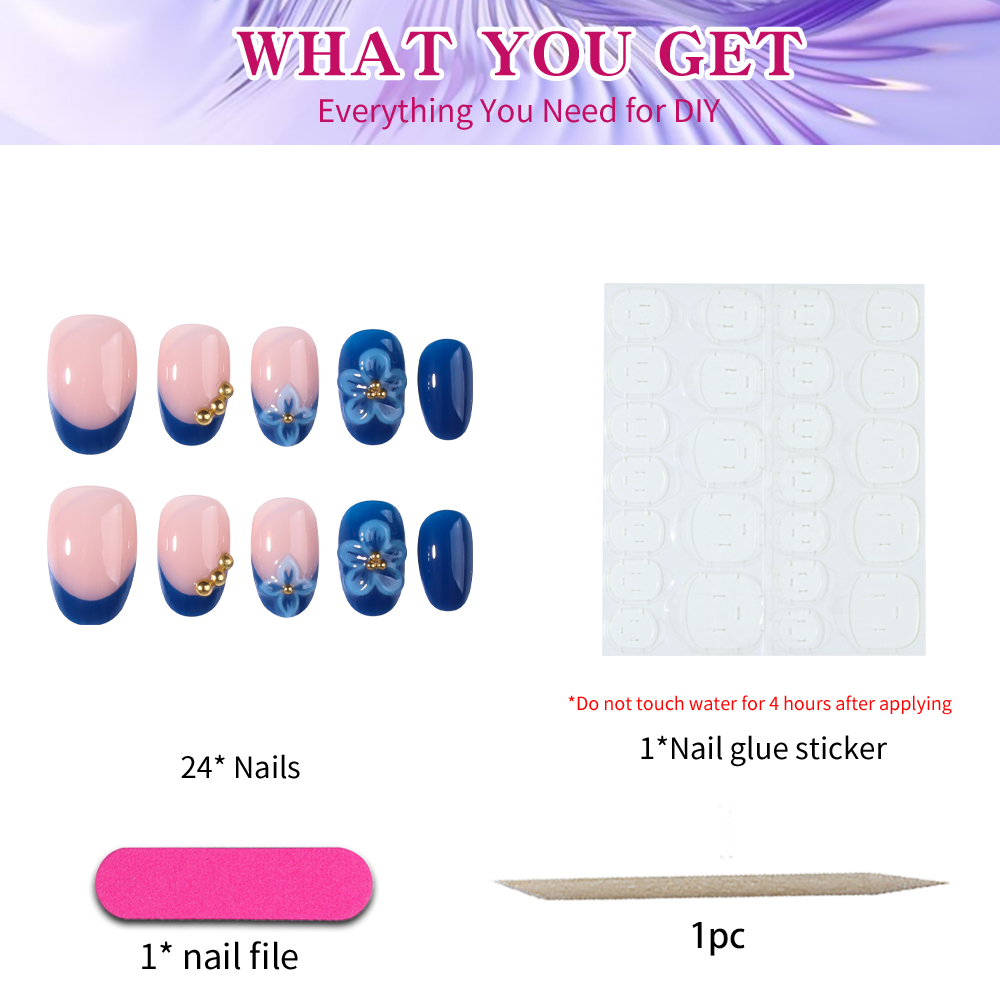 24pcs Short Oval 3D Gel Nail S - Pressed Flower Art review and price