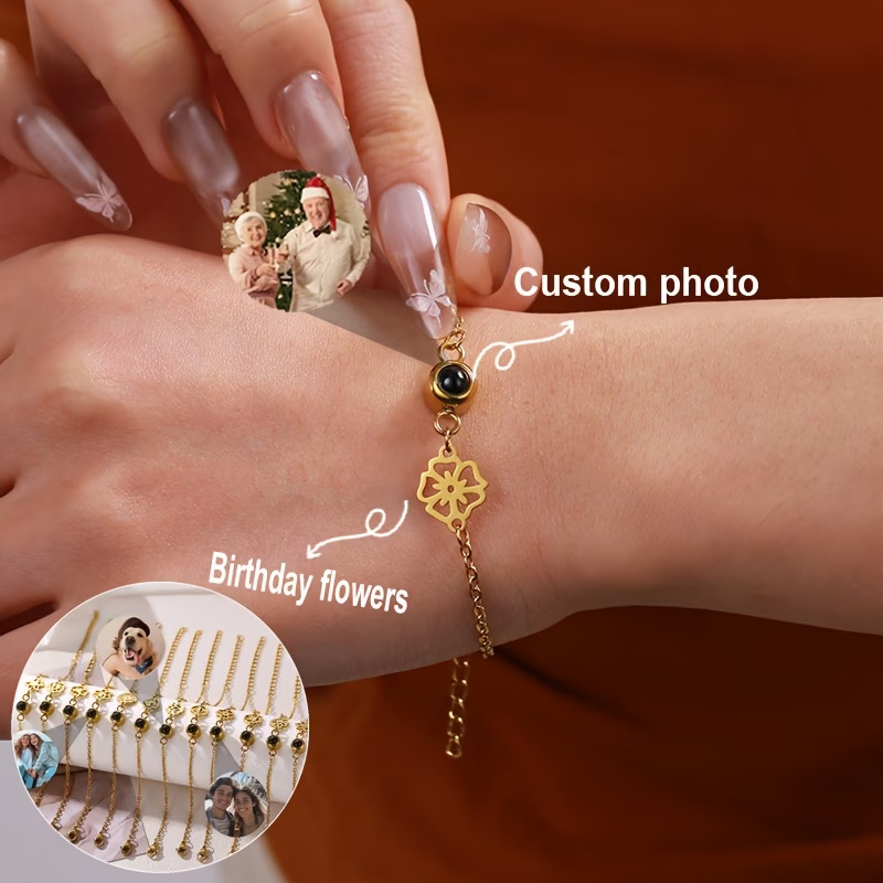 Custom Photo Bracelet Stainles - Birth Flower Necklace review and price